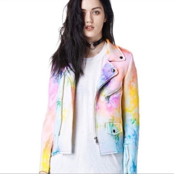RARE UNIF I Dye Rainbow Neoprene Moto Jacket - Picture 3 of 16